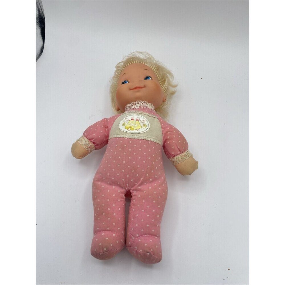 Vintage Mattel La La Jingle Baby Doll 1981 with Rattle Pink Polka Dot 12 Inch